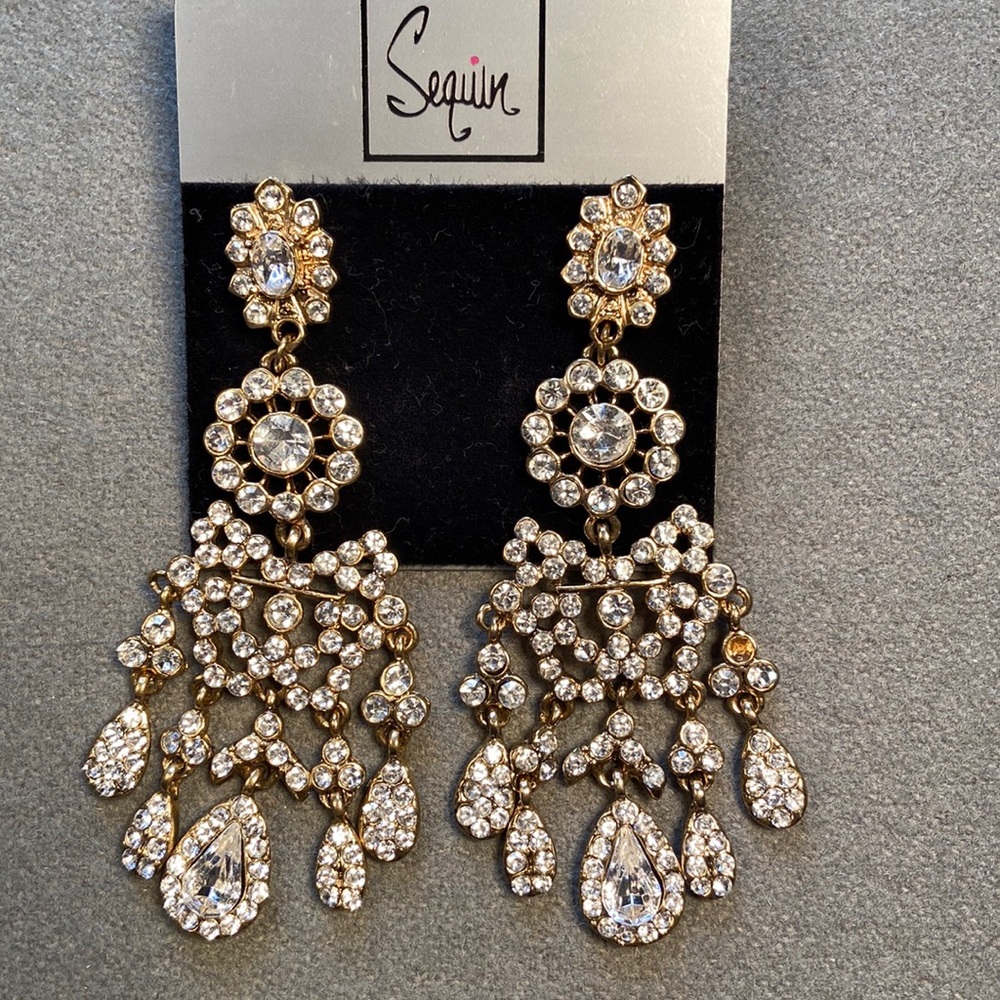Chandelier Rhinestone earrings by Sequin 3" long Festive Holiday